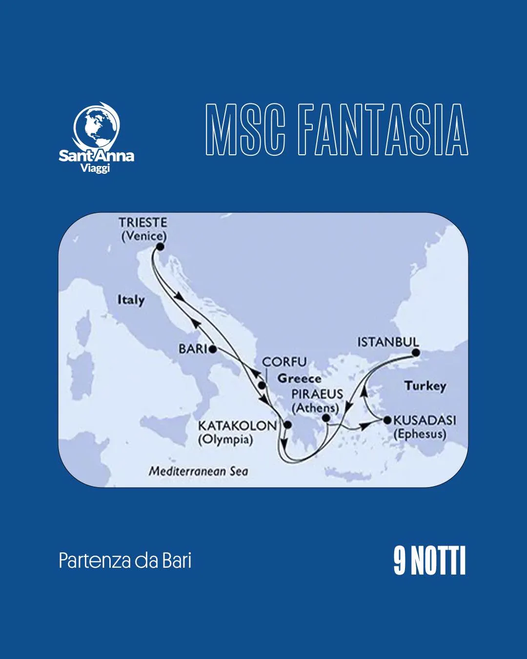 Mappa itinerario della crociera MSC Fantasia